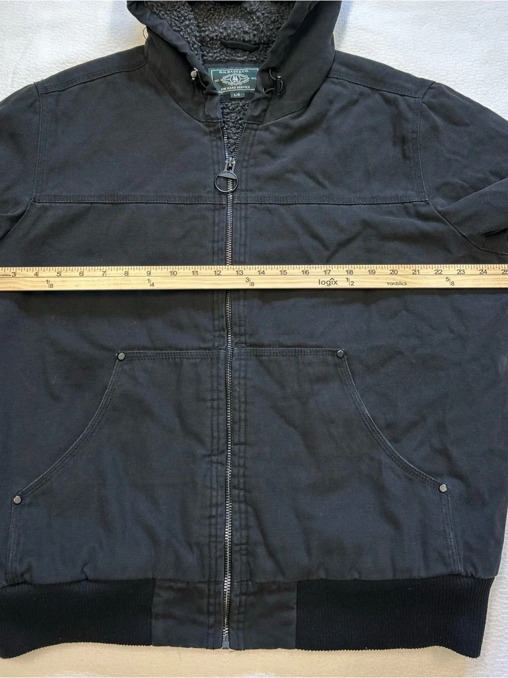 G.H. Bass & Co. Men’s Large Black Sherpa-Lined Hooded Canvas Jacket